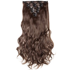 24 Inch 8 Pcs 18 Clips Clip in Hair Extensions Long Wavy Curly Full Head Thick Weft Real Natural Hairpiece Medium Brown