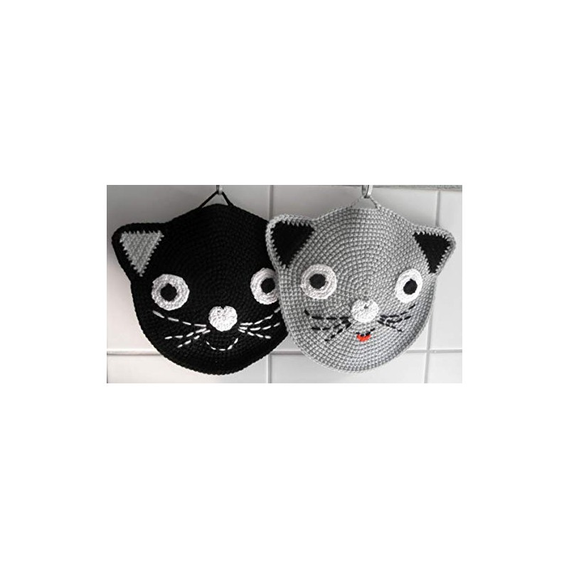 Two Cat Pot Holders Black and Grey Crocheted