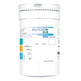 Multicare In - Strisce Colesterolo, Test Colesterolemia, per Lettore Multicare In, Biosensore con 1 Chip, 5 Strisce in Barattolo e Astuccio