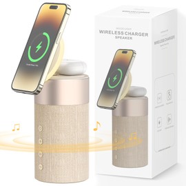 COLSUR Bluetooth Speaker, Magnetic Wireless Charger, Bluetooth Speakers with Night Light, 2 in 1 Wireless Charging Station for iPhone 17/16/15/14/13/12 Series, AirPods Pro 2/4/3/2 (Gift Ideal)