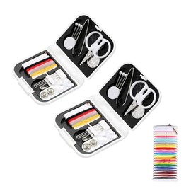 Paquete de 2 mini kit de costura porttil para viajar en casa, adultos, principiantes, emergencias, contiene tijeras, hilos, agujas (blanco)           