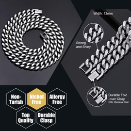 VEXXS Cuban Chain Necklace,Flat Curb Chain for Men, 10/12mm 18K Real Gold Plated Gold Chaint, Durable No Color Fading Men’s Necklace Chain Street Wear Hip Pop Urban Fashion Mens Jewelry Gift