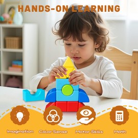 Pairez Toys Magnetic Blocks for Kids, 24PCS Large Magnet Stacking Blocks with Multiple 3D Shapes, Educational Sensory Learning Set, Montessori Building Toys for Boys & Girls Ages 4+