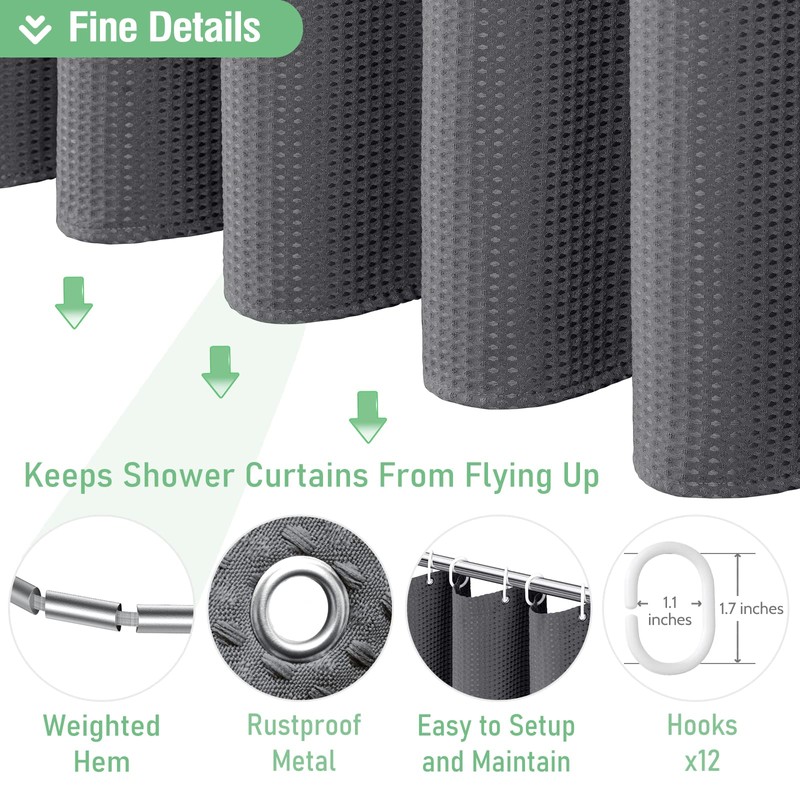 Dynamene Extra Long Shower Curtain - 84 Inch Long Charcoal