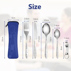 Vicloon Camping Cutlery, Pack of 6 Stainless Steel Cutlery, Travel Cutlery Camping with Fork, Spoon, Bottle Opener and Cutlery Bag, Stainless Steel Cutlery for Travel, Camping, Picnic (Dark Blue Star)