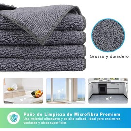 U Chef Paquete de 12 Paños de Limpieza de Microfibra, Toallas Multiusos Muy Absorbentes Sin Pelusa, 29.2x29.2 cm, para Cocina, Auto y Hogar, Sin Rayas (Gris)