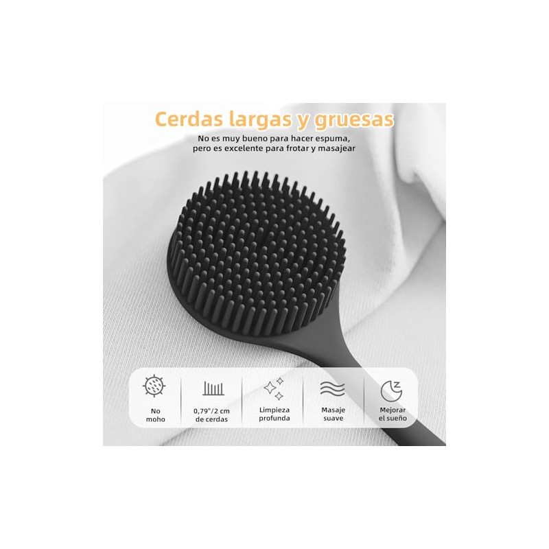 Cepillo Corporal Silicona Set Piezas Espalda Mango Largo Manual Limpieza