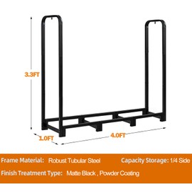 zukakii 4FT Firewood Rack Outdoor, Heavy Duty Adjustable Metal Firewood Log Holder Wood Pile Stacker Lumber Organizer for Fireplace Wood Storage Outdoor Indoor