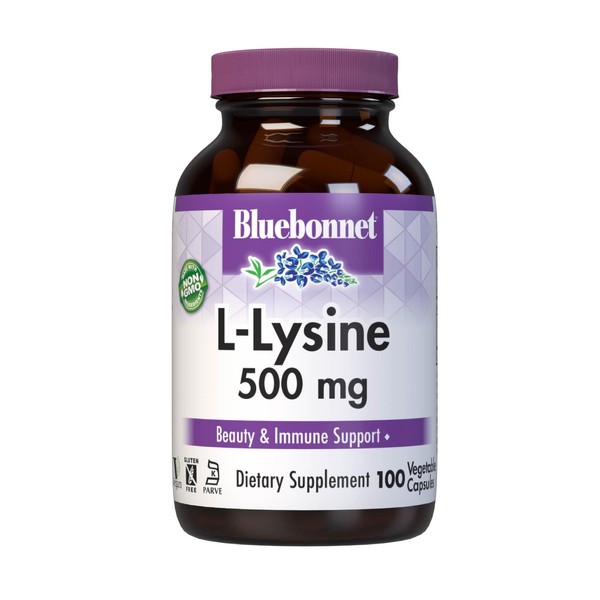 Bluebonnet Nutrition L-Lysine 500mg, for Healthy Immune Function, Supports Collagen Synthesis, Soy-Free, Gluten-Free, Non-GMO, Kosher Certified, Vegan, 100 Capsules