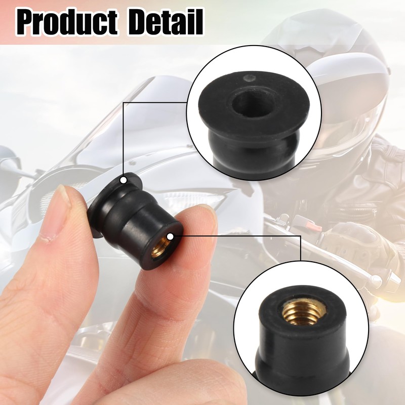 Motoforti Pack of 20 Motorcycle M6 Straight Rubber Windscreen Bolts