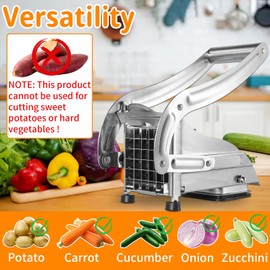 JUSTHERE French Fry Cutter, Potato Slicer with 2 Blades, No-Slip Suction Base and Peeler, Potato Cutter Stainless Steel French Fry Cutter for Potatoes, Carrots, Cucumbers(Not for Sweet Potatoes)