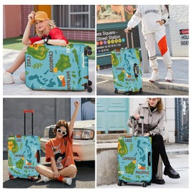 ANNA QUEEN Cute Southeast Asia Map Luggage Cover, Illustrated Suitcase Protector, Stretchable, Washable Travel Cover for 32-34 Inch Luggage