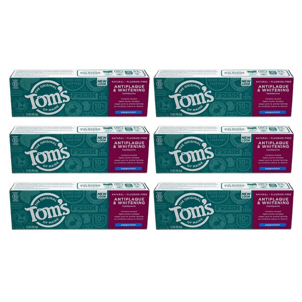Tom's of Maine Antiplaque Tartar Control Peppermint Whitening Toothpaste, 5.5 Ounce - 6 per case.