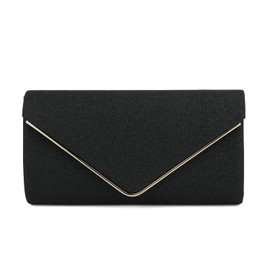 EVEOUT Women's Evening Clutch Sparkle Handbag with Chain Elegant Bridal Shoulder Bag with Envelope Wedding Party Prom Purse, black, Elegant