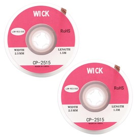 2pcs Solder Wick Braid, No-Clean Desoldering Wick Braid Flux 2.5mm/0.1inch Width, 1.5m/5feet Length for Remove The Solder Electrical Components(Copper)
