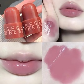 Gege Bear 6 Colors Hydrating Lip Gloss - Vibrant Lipstick, Long-Lasting, Lightweight, Non-Fading Jelly Mirror Finish, Korean Makeup, For All Skin Types (.18oz) (#02: Shade Of Mauve, Large)