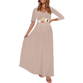 KIM S Winter Maternity Dress Photoshoot Baby Shower Photoshoot Christmas Maxi Shoot Pregnancy Clothes for Mommy to Be 2025 (Beige L)