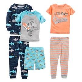 Simple Joys by Carter's - Conjunto de pijama de algodón ajustado de 6 piezas, tiburón/surfista, talla 3T