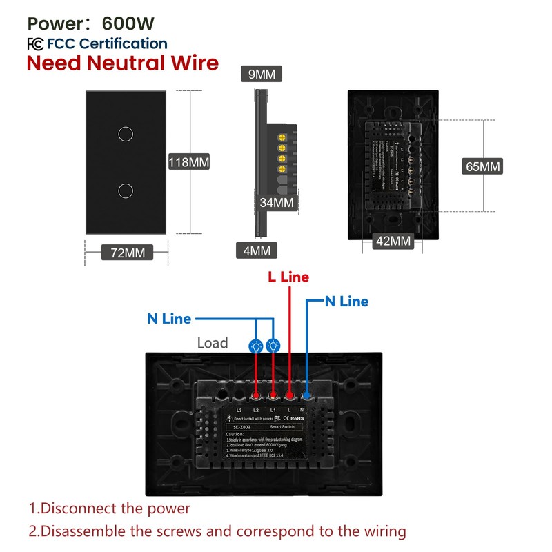 LOUYSGEN Zigbee Switch,Need Zigbee Hub and Neutral Wire,Work with Tuya