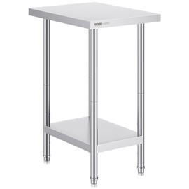 VEVOR Stainless Steel Prep Table, 24 x 18 x 34 Inch, 640 lbs Load Capacity, Heavy Duty Metal Worktable with 3 Adjustable Height Levels, Commercial Workstation for Kitchen Garage Restaurant Backyard