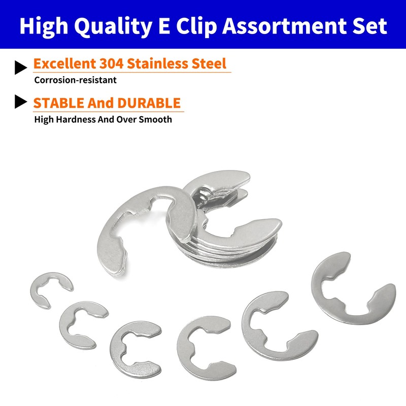 NexSync 200-Piece Metric E-Clips Assortment Kit,304 Stainless Steel External Retaining