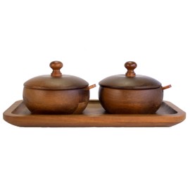 Berghoff Acacia Wood 7Pc Spice Jar Set, Display Tray 10" x 5.12" x 93.5", Elegant Design, Durable, Resusable, Pre-seasoned With Vegetable Oil, Brown
