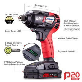 ACDelco ARI20173-PM P20 Series 20V Cordless Li-ion 1/4” 162 ft-lbs. Heavy Duty Brushless Impact Driver Tool Kit