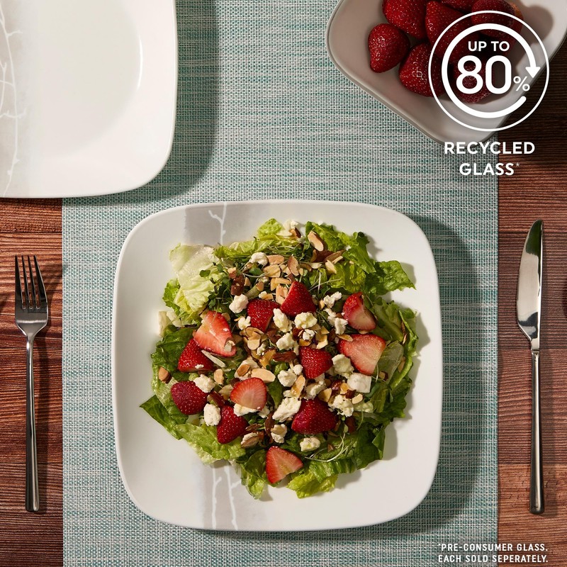 Corelle Vitrelle 18 Piece Glass Dinnerware Sets Rectangular Square Plate