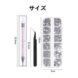 YFFSFDC Colored Rhinestones, Nail Art Parts, Large Capacity, 12 Colors, Acrylic Rhinestones, 3 Case, For Nail Decoration, DIY, For Clothes, With Tweezers, Point Drill Pen Included