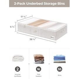 StorageWorks Extra Large Under Bed Storage Containers with Handles and Label Holder, 2 Pack Ultra-thick Fabric Underbed Bins, Closet Organizer for Clothes, Blankets, Sweater