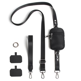Carambola Shoulder Strap, Mini Pouch Included, Just Clip On, Lightweight, Wide, Multifunctional, Neck Hanging, Shoulder Hanging, Cross-body Adjustable, Stylish, Black