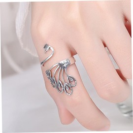 ABOOFAN Vintage Peacock Ring Sterling Silver Adjustable Women's Statement Ring Random Color