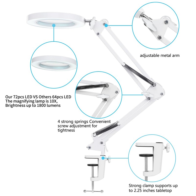 KIRKAS 10X LED Magnifying Lamp with Clamp Real Glass Lens,