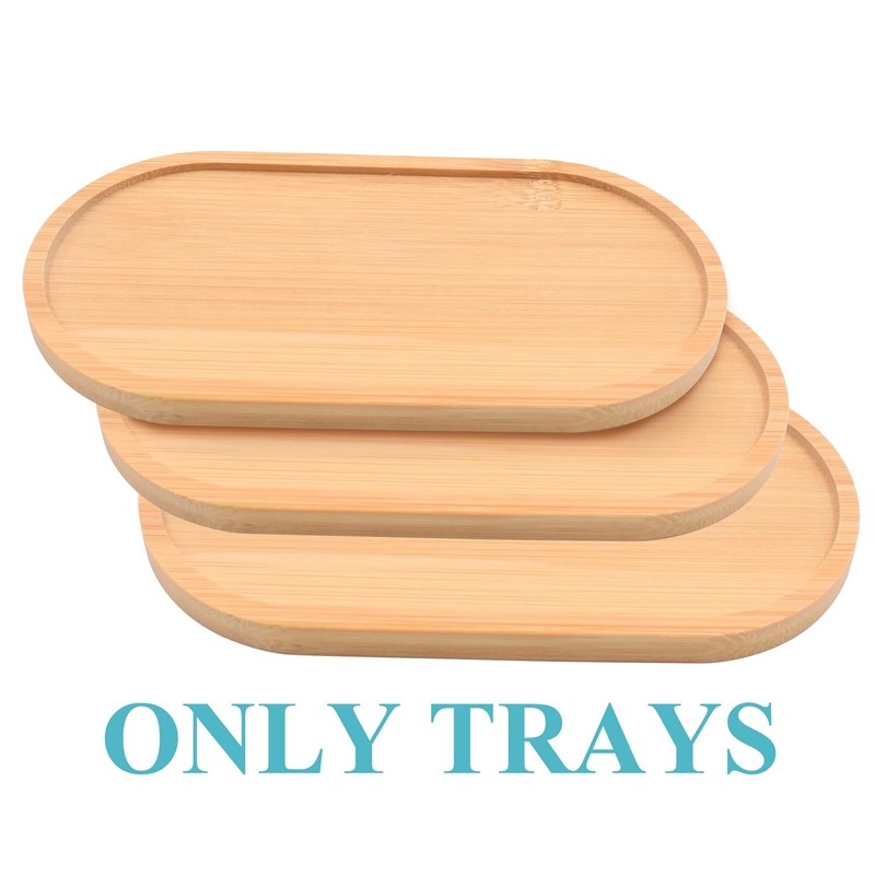 3 Pack Bamboo Trays for Bathroom Shampoo Shower Dispenser Holder