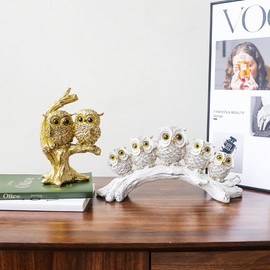 Owl Figurines,Cute Owl Statue,Small Decor Items,Sculpture Ornament for Home Office Tabletop.Gifts for Owl Lover. (Five white owls)