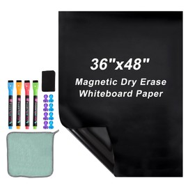 PATIKIL Magnetic Dry Erase Whiteboard Paper, 36"x48" Self Adhesive Black Board Stickers for Wall Blackboard Contact Paper Sheet with Marker, Magnetic Eraser and Magnets, Black