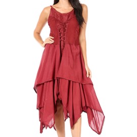 Sakkas 9031 Corset Style Bodice Jaquard Lightweight Handkerchief Hem Dress - Burgandy - OS