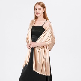heekpek Ladies Satin Scarf Wedding Shawls and Wraps Womens Silky Scarf Lightweight Evening Party Dresses Bride Bridemaid Scarf, Champagne, One Size