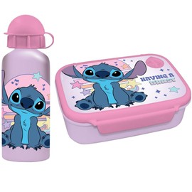 Diakakis Kids Children's Lunch Box Set - Sandwich Box & Aluminium Water Bottle 500 ml - School Travel Lunch Food Set BPA Free (Stitch)