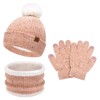 Toddler Kids Winter Hats Touchscreen Gloves Scarfs Set Pompom Beanie