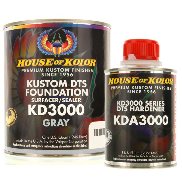 House of Kolor Quart Kit Gray Color Kd3000 Dts Surfacer/Sealer W/Hardener