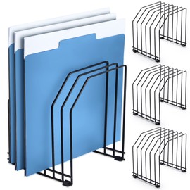 Paquete de 4 organizadores de archivos para escritorio, 6 secciones, organizador de archivos simple de metal para escritorio, oficina en casa, negro, 
