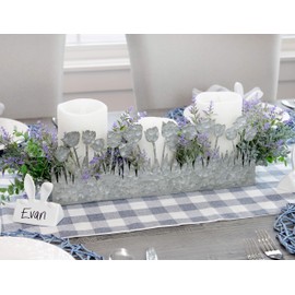 AuldHome Spring Summer Galvanized Tray, Tulips Flowers Farmhouse Decor Metal Tray 16 x 4 x 6 Inches