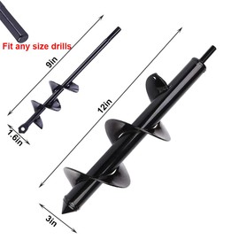 SYITCUN Auger Drill Bit for Planting 1.6x9in & 3x12in, Post Hole Auger for Planting Bulbs, Easy Post Hole Digger with Drill for 3/8”Hex Drive Drill