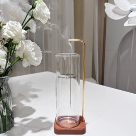 GreenGarden Square Glass Incense Holder Incense Holder, Stylish, Glass, Ash Proof, Healing Incense Holder, Stylish, Simple, Interior, Relax at Home (Round+English Available, Wood)