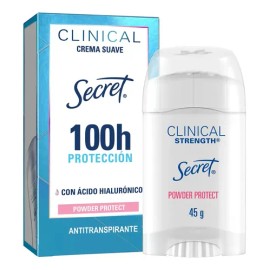 Desodorante Mujer SECRET, Clinical con Ácido Hialurónico, Crema Suave, Powder Protect Cotton, 45 GR                                                   