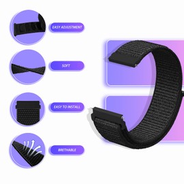 CeiBand Strap for 22 mm, 20 mm, 18 mm, nylon watch straps, replacement strap with Velcro fastener, adjustable watch strap for men and women, black