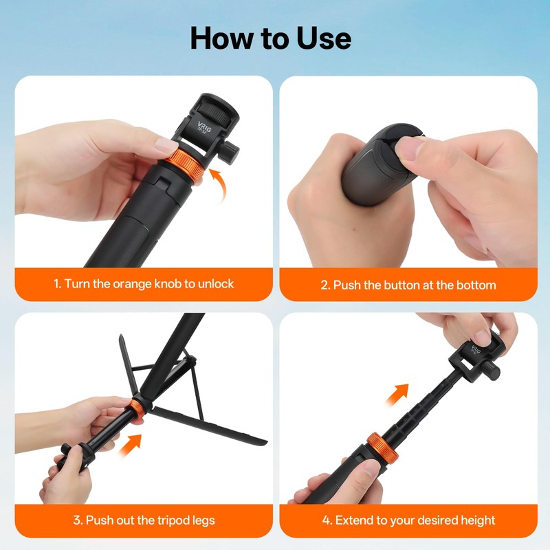 VRIG 63" Extendable Camera Phone Tripod for DJI OSMO Pocket4/3,