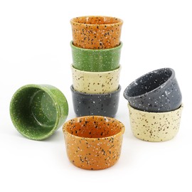 Ceramic Ramekin Bowls Set of 8,6 Oz Porcelain Baking Bowls for Souffle, Small Creme Brulee Pudding Custard Cups, Ice Cream Dipping Sauce Dish, Mini Cheesecake Pans,Assorted Colors