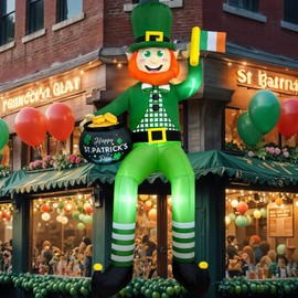 OurWarm 8FT St. Patrick's Day Inflatable Decorations Outdoor, Sitting Leprechaun Inflatable Yard Decorations with LED Lights, Blow Up Leprechaun Decoration for Roof Yard Lawn Holiday Decorations